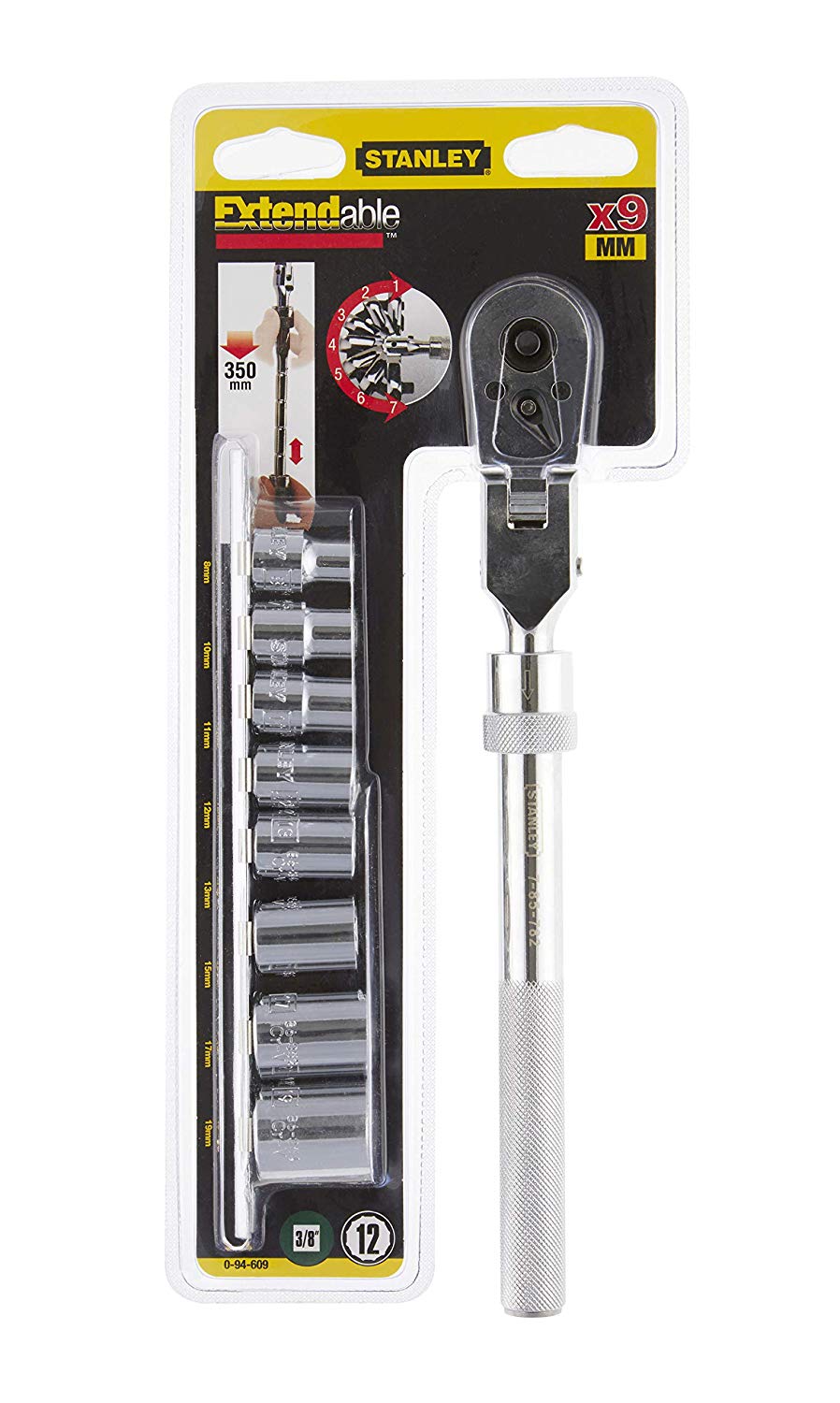 PNR KLJUČI NAT. 3/8" RAČNA GIBLJ.TELESK.-SET 9KOM Stanley 0-94-609