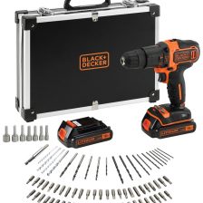 AKU UDARNI VRTALNIK 18 V S PRIBOROM+2X1,5Ah+HITRI POLN.+80-DEL.SET PRIBORA+KOVČEK Black & Decker BDCHD18BAFC