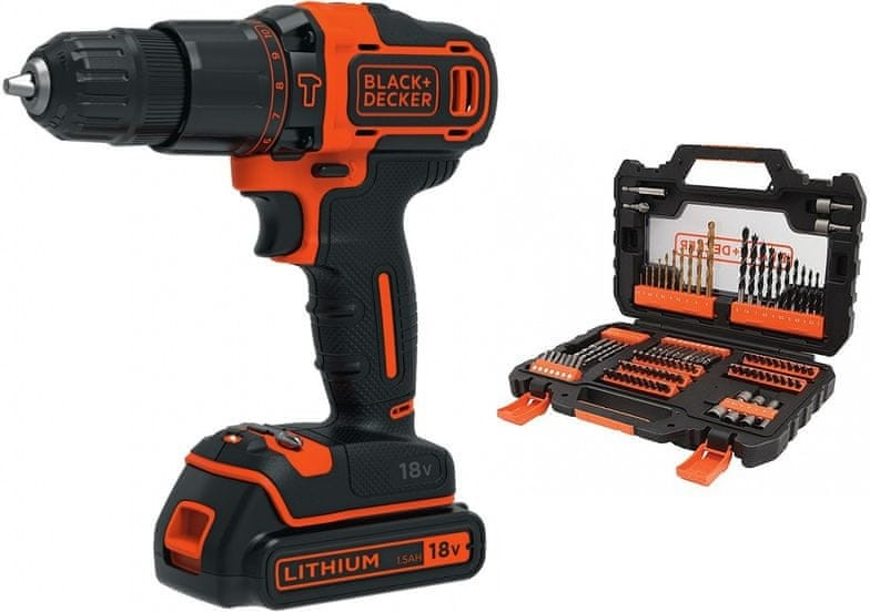 AKU UDARNI VRTALNIK 18 V 1,5 Ah S PRIBOROM104DELNI SET PRIBORA Black & Decker BDCHD18S1A