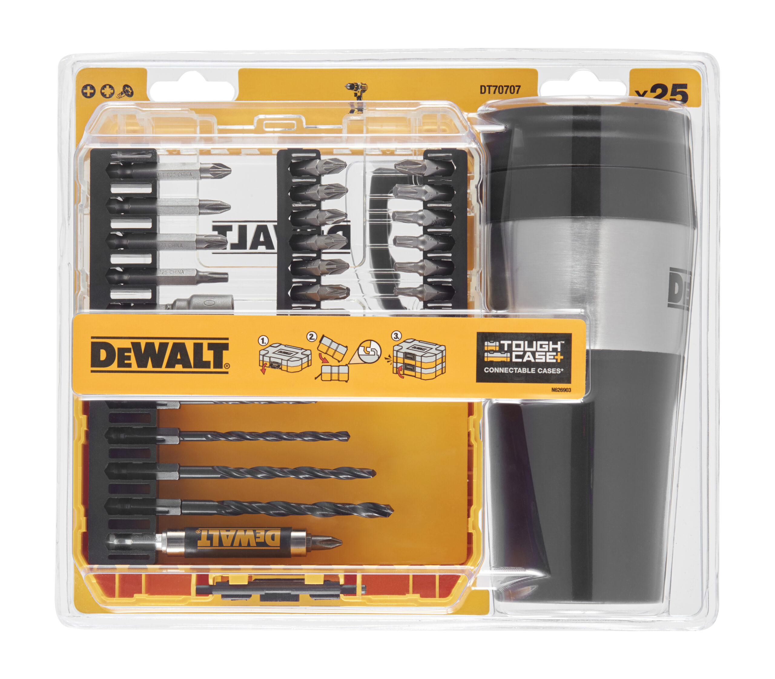 25 DEL. GARNITURA VIJAČNIH NASTAVKOV+SKODELICA Dewalt DT70707